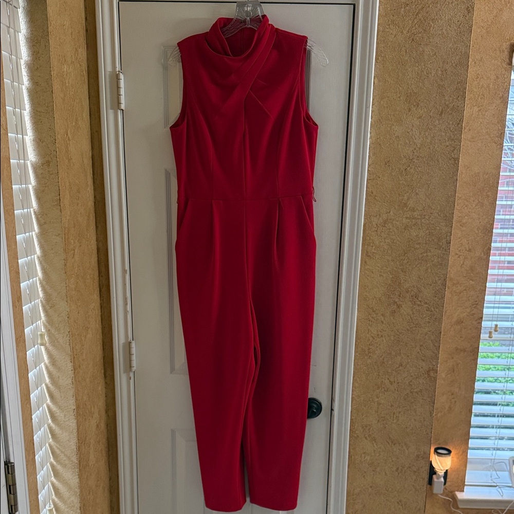 Calvin Klein Sleeveless Red Mock-Neck Jumpsuit